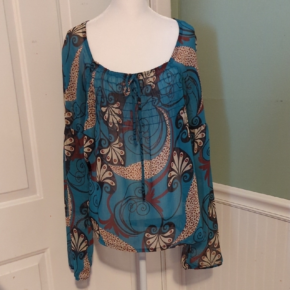 Buffalo David Bitton Sheer Top Long Sleeve Large